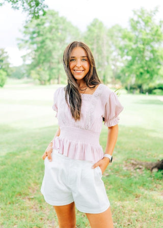 Lilac Eyelet Lace Square Neck Blouse | Select Trends Boutique