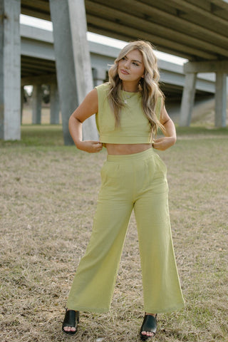 Lime Linen Set Crop Top