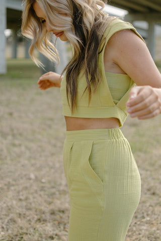 Lime Linen Set Crop Top