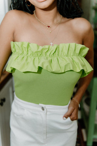 Lime Ruffle Strapless Tube Top