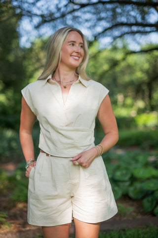 Linen Belted Top & Short Set | Select Trends Boutique