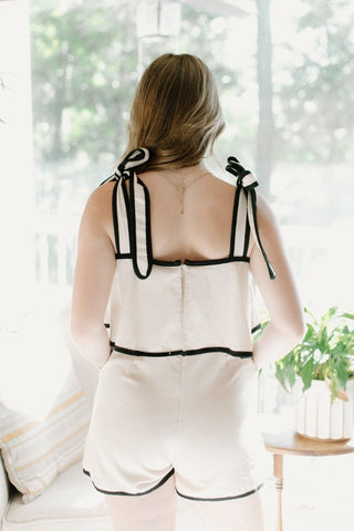 Linen Cream & Black Tie Romper - Select Trends Boutique
