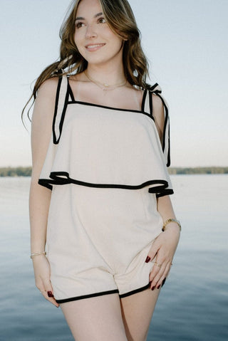 Linen Cream & Black Tie Romper - Select Trends Boutique