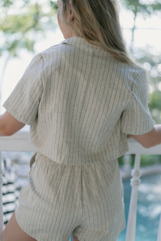 Linen Pinstripe Set Cropped Blazer