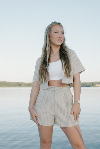 Linen Pinstripe Set Cropped Blazer