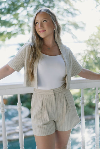 Linen Pinstripe Set Cropped Blazer