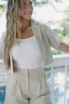 Linen Pinstripe Set Cropped Blazer