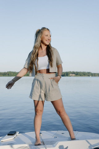 Linen Pinstripe Set Pleated Shorts | Select Trends Boutique