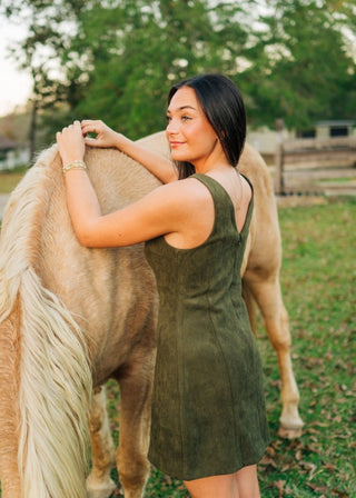 Louisa Olive Green Suede Mini Dress - Select Trends Boutique