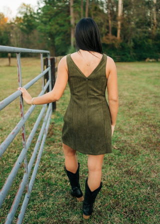 Louisa Olive Green Suede Mini Dress - Select Trends Boutique