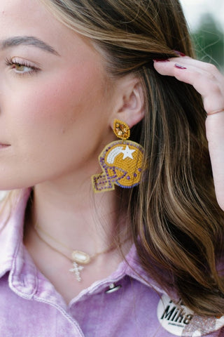 LSU Beaded Helmet Earrings | Select Trends Boutique