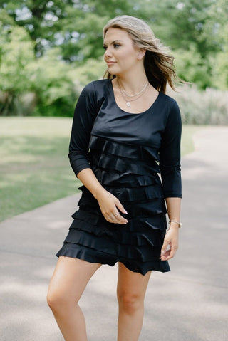 Lulu B Black 3/4 Sleeve Ruffle Dress | Select Trends Boutique