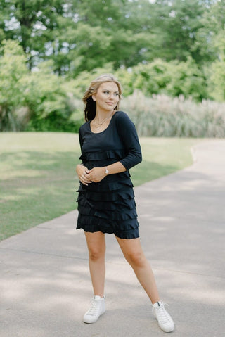 Lulu B Black 3/4 Sleeve Ruffle Dress | Select Trends Boutique
