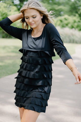 Lulu B Black 3/4 Sleeve Ruffle Dress | Select Trends Boutique