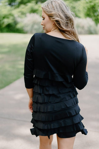 Lulu B Black 3/4 Sleeve Ruffle Dress | Select Trends Boutique