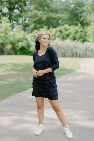 Lulu B Black 3/4 Sleeve Ruffle Dress