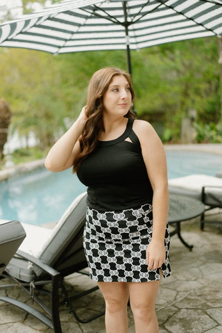 Lulu B Black Print Zip Mini Skort | Select Trends Boutique
