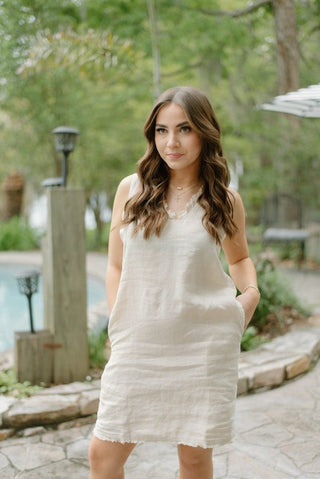 Lulu B Linen Frayed Hem Mini Dress | Select Trends Boutique