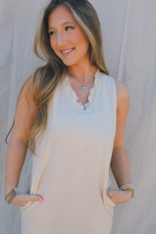 Lulu B Linen Frayed Hem Mini Dress | Select Trends Boutique
