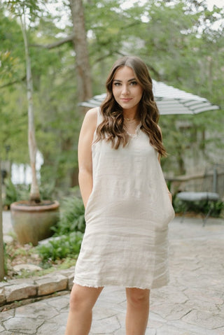 Lulu B Linen Frayed Hem Mini Dress | Select Trends Boutique