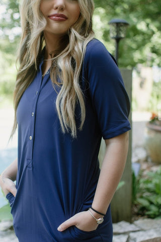 Lulu B Navy Button Up Dress | Select Trends Boutique