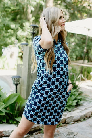 Lulu B Navy Print Button Up Dress | Select Trends Boutique