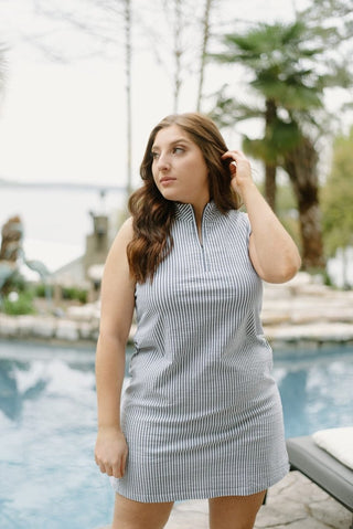 Lulu B Navy Striped Zip Shirt Dress | Select Trends Boutique