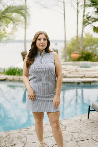 Lulu B Navy Striped Zip Shirt Dress | Select Trends Boutique