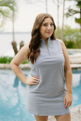Lulu B Navy Striped Zip Shirt Dress | Select Trends Boutique