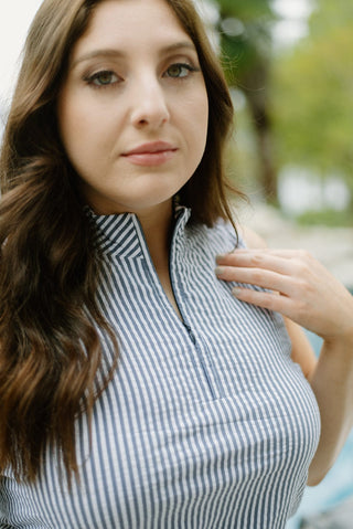 Lulu B Navy Striped Zip Shirt Dress