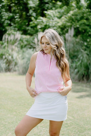Lulu B Pink Sleeveless Striped Zip Top | Select Trends Boutique