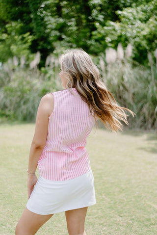 Lulu B Pink Sleeveless Striped Zip Top | Select Trends Boutique