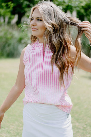 Lulu B Pink Sleeveless Striped Zip Top | Select Trends Boutique