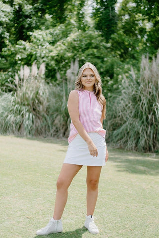 Lulu B Pink Sleeveless Striped Zip Top | Select Trends Boutique