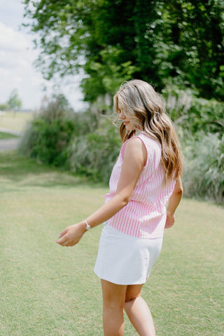 Lulu B Pink Sleeveless Striped Zip Top