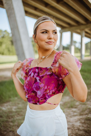 Magenta Floral Crop Top