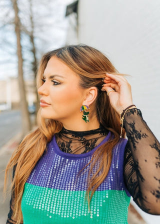 Mardi Gras Alligator Glitter Earrings - Select Trends Boutique