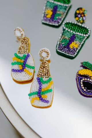 Mardi Gras Beaded Champagne Earrings