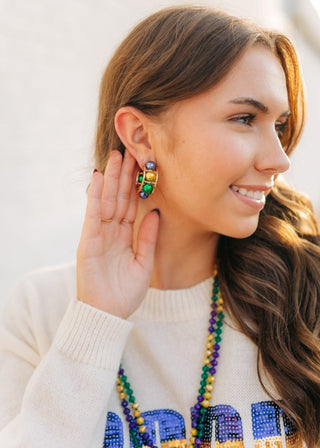 Mardi Gras Beaded Chunky Hoops - Select Trends Boutique