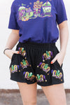 Mardi Gras Black Sequin Tiara Shorts