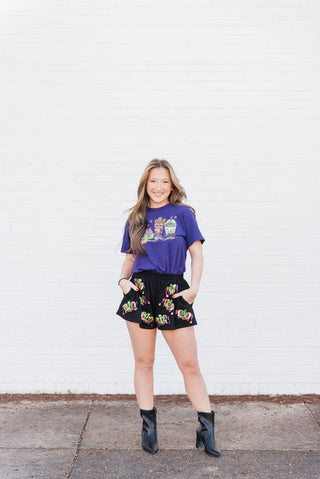 Mardi Gras Black Sequin Tiara Shorts