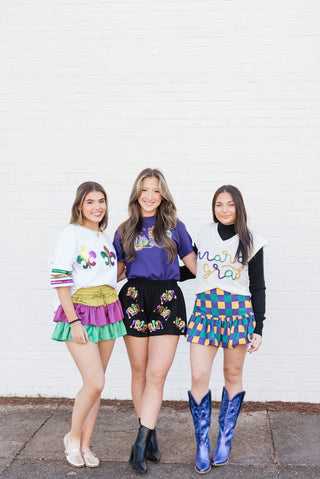Mardi Gras Black Sequin Tiara Shorts