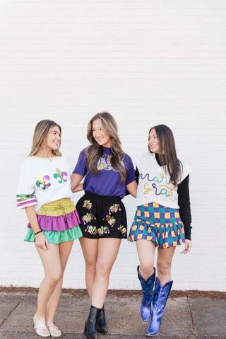 Mardi Gras Checkered Mini Balloon Skirt | Select Trends Boutique