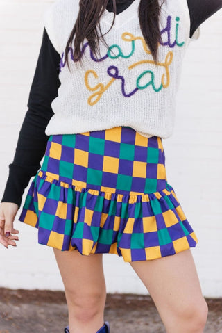 Mardi Gras Checkered Mini Balloon Skirt | Select Trends Boutique