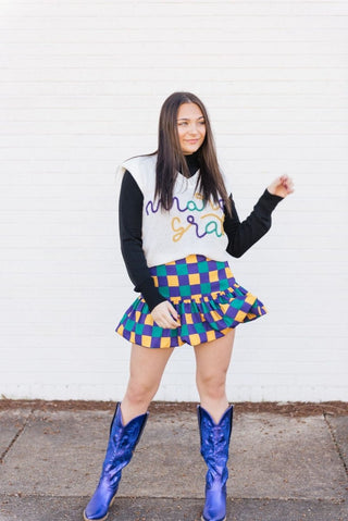 Mardi Gras Checkered Mini Balloon Skirt | Select Trends Boutique