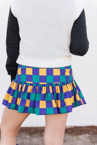Mardi Gras Checkered Mini Balloon Skirt | Select Trends Boutique