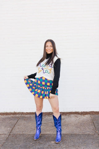 Mardi Gras Checkered Mini Balloon Skirt | Select Trends Boutique
