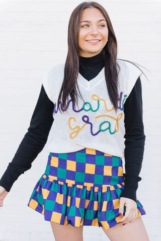Mardi Gras Checkered Mini Balloon Skirt | Select Trends Boutique