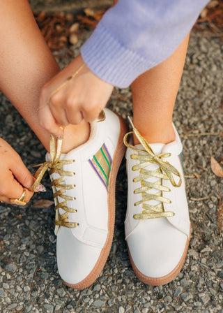 Mardi Gras Embroidered White Sneakers - Select Trends Boutique