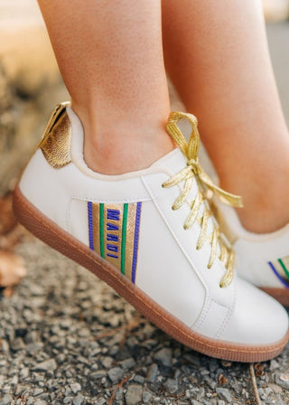 Mardi Gras Embroidered White Sneakers - Select Trends Boutique